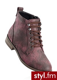 Bonprix Botki sznurowane bordowy 932373_25168 - Botki Buty Moda