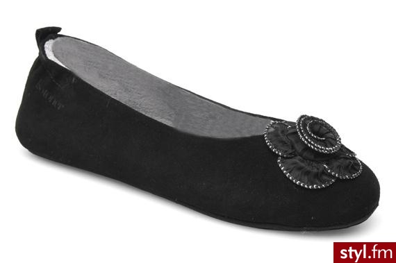 Isotoner Kapcie Ballerine Cuir Velours Rosace Mousseline Czarny - Pozostałe Buty Moda