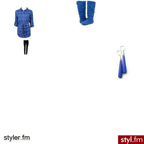 Moda kratkowa. bluzka w kratke buty torebka kolczyki i inne.Wszystko w kolorach niebiekim i czarnym. - Styler
