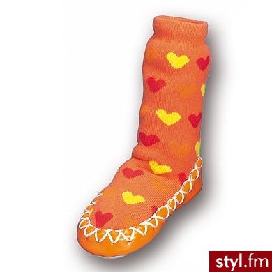PLAYSHOES Buty - skarpetki antypoślizgowe pomarańczowe  w kwiatuszki pomarańczowy - Pozostałe Buty Moda