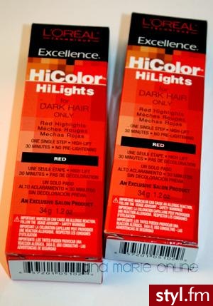 czerwone. L'Oreal Excellence HiColor HiLights in Red. - Długie Fryzury