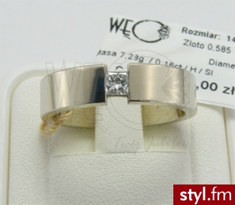 Węc Złoty pierścień z brylantem 0,16ct princessa kwadrat, ST-164B - Pierścionki Biżuteria Moda