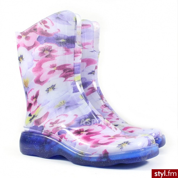 Demar Buty gumowe kalosze damskie LIDO bratki  0072d - Kalosze Buty Moda