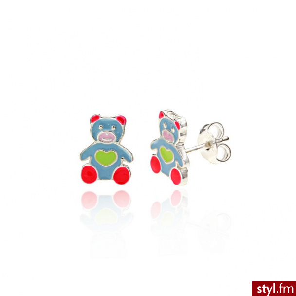 Srebrne Kolczyki Niebieskie Misie STU-KOL-0033 - Kolczyki Biżuteria Moda