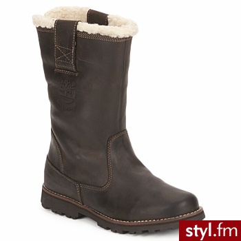 Timberland Buty Dziecko 8 In Pull On Wp Boot With Shearling Dark / Brązowy / Nubuk / Burnish - Kozaki Buty Moda