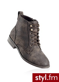 Bonprix Botki sznurowane ciemnobrązowy 933300_25168 - Botki Buty Moda