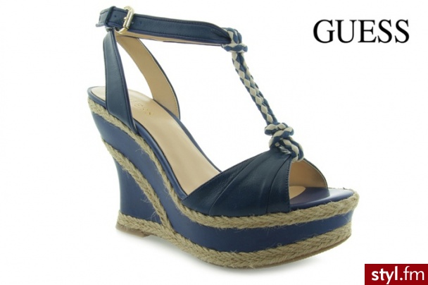 Guess LANGDON ZEPPA WEDGE LEATHER BLUE - Koturny Buty Moda