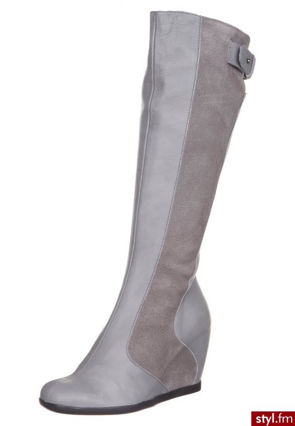 Zign Kozaki na koturnie szary - Koturny Buty Moda