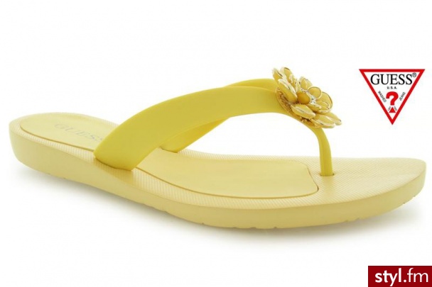Guess NIANI BEACH THONG SYNTHETIC YELLOW - Klapki Buty Moda