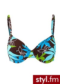Bonprix Biustonosz bikini na fiszbinach turkusowo-brązowy w kwiatki 966256_1587 - Na plażę Bielizna Moda