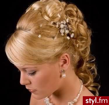 :D - Blond Upięcie Kręcone z grzywką Ślubne Średnie Fryzury