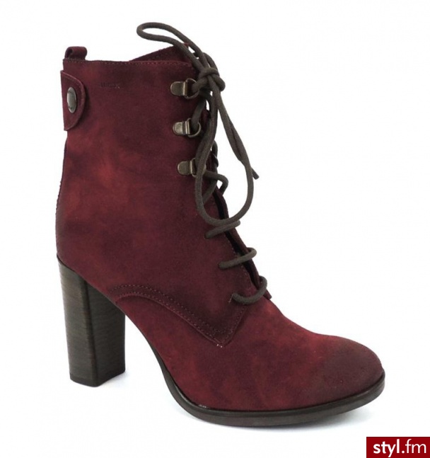 Geox Bordowe Botki Na Obcasie 0780603D - Botki Buty Moda