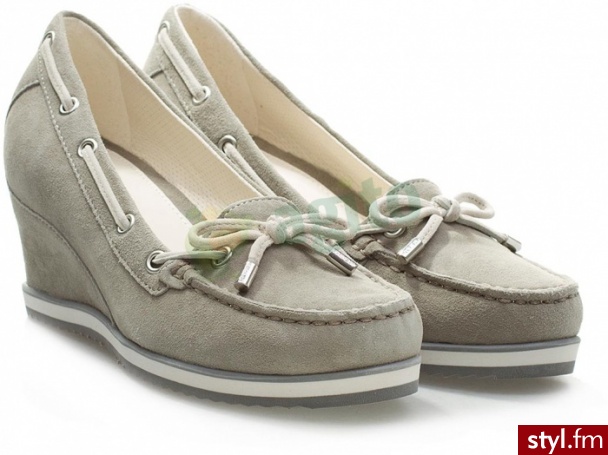 GEOX Mokasyny illusion na koturnie szare 598366 - Koturny Buty Moda