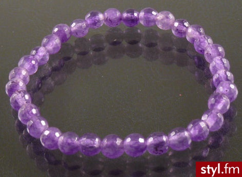 Kamyczki Bransoletka Elastyczna jadeit kulki 6mm fasetowana Fioletowa - Bransoletki Biżuteria Moda