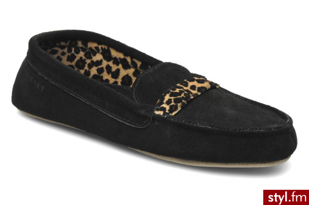 Isotoner Kapcie Mocassin Cuir Velours Panthere Czarny - Pozostałe Buty Moda