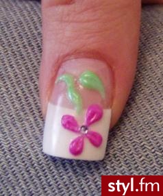 Acrylic Pink Flower. Akryl Kolorowy ONS (Pink,Green) + cyrkonia :) - Paznokcie