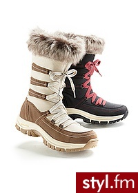 Bonprix Kozaki zimowe czarno-bordowy 957456_25863 - Kozaki Buty Moda