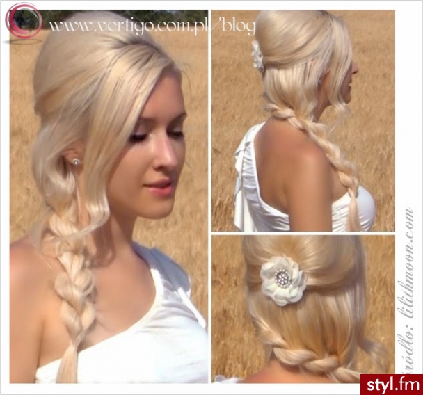 Blond Warkocze Proste Ślubne Długie Fryzury
