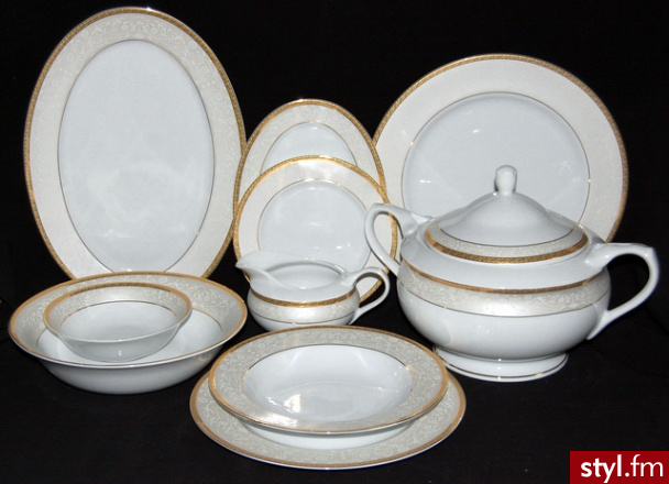 Bogucice Serwis obiadowy na 12 os 43el Agawa Gold 677 - Pozostałe Biżuteria Moda