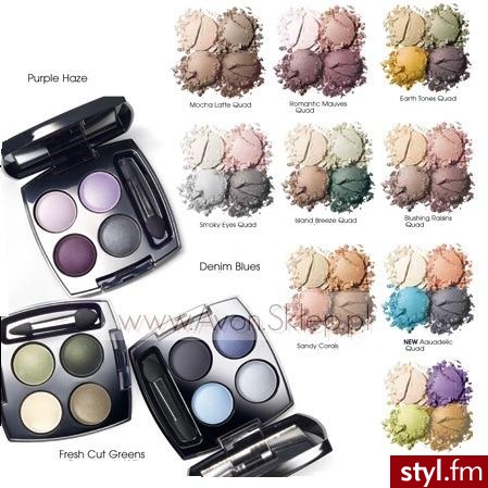 AVON. Wczoraj je otrzymałam . ;D
Obecnie posadam kolory textured teal, island breeze, sandy corals i aquadelic.
Bardzo dobre jakościowo. Utrzymują się cały dzień, 'miękko' się je nakłada i do wyboru jest wiele ładnych kolorków :]
Cienie są w  - Makijaże