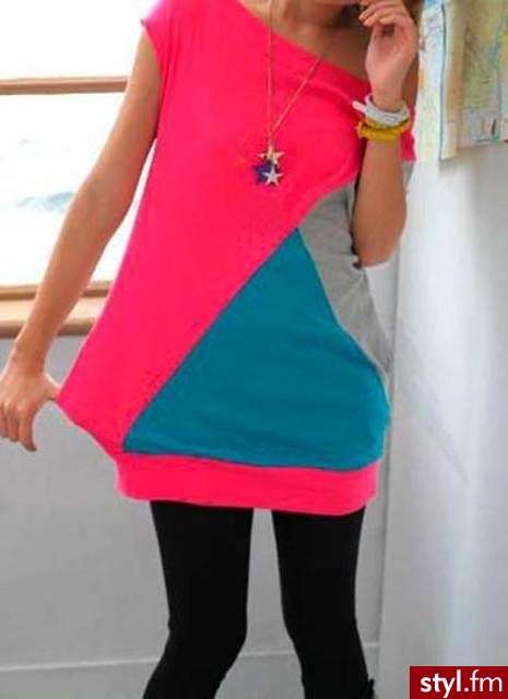 http://rumplo.com/tees/tee/3540-toto-pink-neon-color-blocks-long-t+shirt - Pozostałe Ciuchy Moda