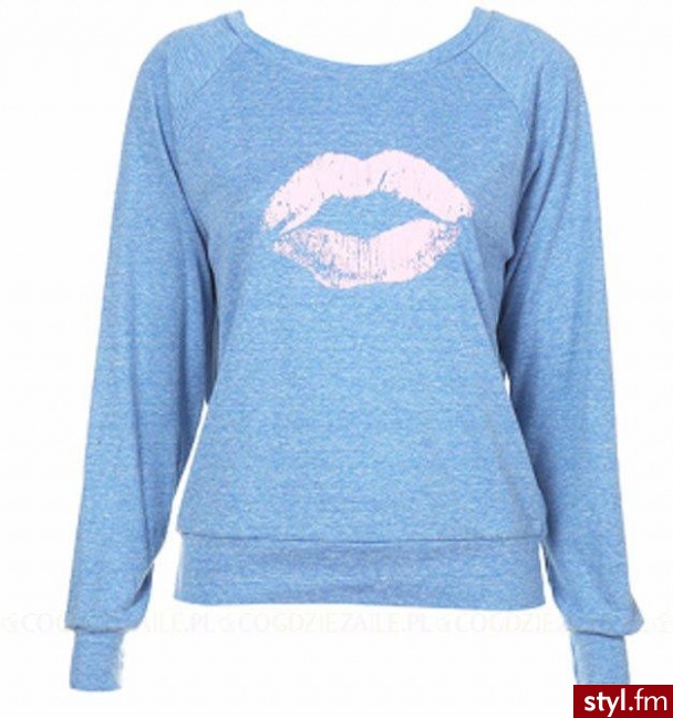 Bluza - Topshop. Bluza z wiosenno-letniej kolekcji marki Topshop. Z dresowego, niebieskiego materiału. Ma swobodny, wciągany przez głowę fason, ściągacz na dole oraz przy rękawach i półokrągły dekolt. Przód zdobi zabawny nadruk. - Pozostałe Ciuchy Moda