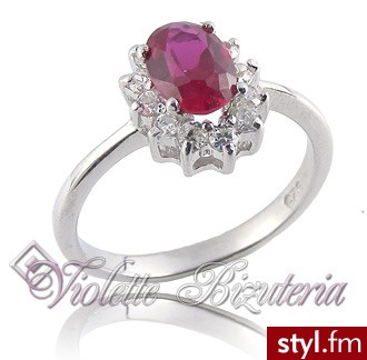Violette Srebrny pierscionek rubinowa cyrkonia R560 - Pierścionki Biżuteria Moda