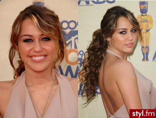 Miley Cyrus - Brązowe Upięcie Kręcone z grzywką Na co dzień Długie Fryzury