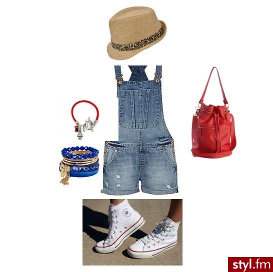 sposrtowy zestaw. ogrodniczki, trampki, kapelusz - Styler