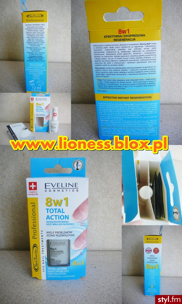 Recenzję tego produktu znajdziecie w FILMIKU: https://www.youtube.com/watch?v=GX3Dsz6xyes jak i w NOTCE NA BLOGU: http://lioness.blox.pl/2013/10/Wyniki-kuracji-paznokci-odzywka-EVELINE-8w1.html - Kosmetyki