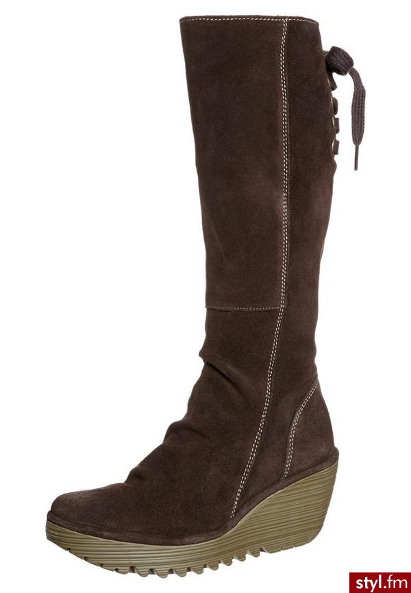 Fly London YUST Kozaki na koturnie brązowy P500327 - Kozaki Buty Moda