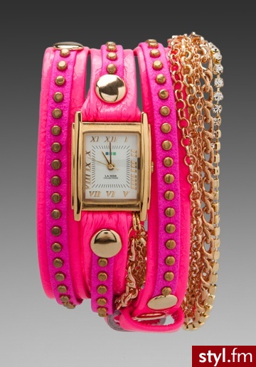 EXCLUSIVE Square Chain Wrap in Neon Pink Bali/Gold  - Bransoletki Biżuteria Moda