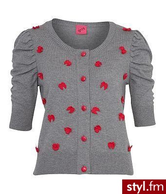 Szary cardigan w czerwone kokardki w cenie 14 funtów - Pozostałe Ciuchy Moda