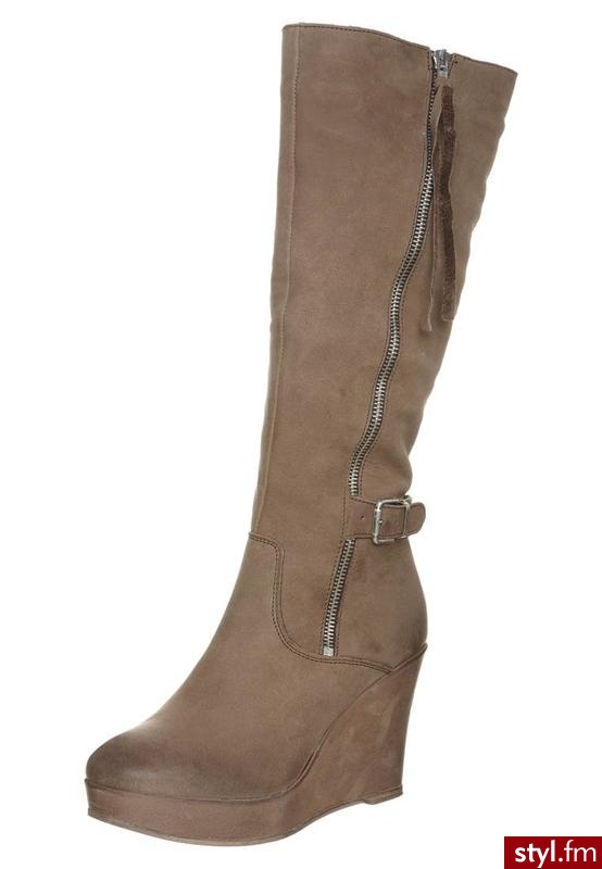 Zign Kozaki na koturnie brązowy - Koturny Buty Moda
