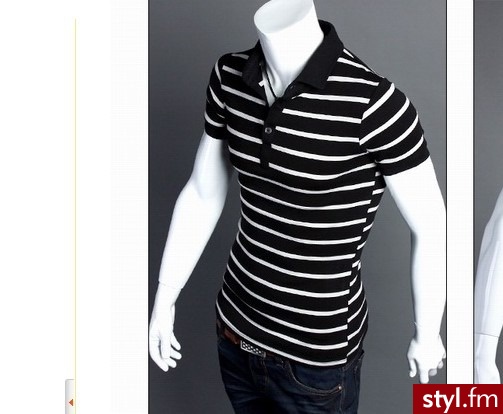 Japan Style Czarna koszulka męska w paski, polo B3567 'L' - Paski Dodatki Moda