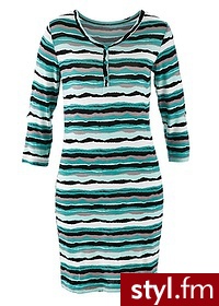 Bonprix Sukienka z rękawami 3/4 matowy turkusowy w paski 970521_22280 - Paski Dodatki Moda