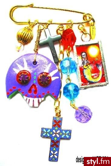 Broszka od Leandry Holder z kolorową czaszką symbolizująca życie po śmierci - 24.99 GBP - Pozostałe Dodatki Moda