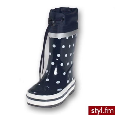 PLAYSHOES Kalosze z mankietem kolor marine w białe kropki niebieski - Kalosze Buty Moda