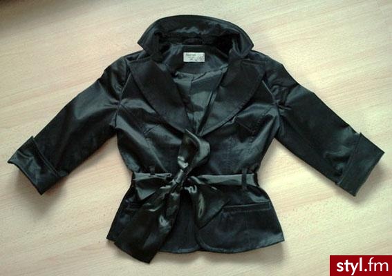 Żakiet z satynową kokardkąod RESERVED 36-38. Ciemno zielony satynowy żakiet z satynową kokardką, Niezwykle kobiecy,efektowny i elegancki. - Misz-masz
