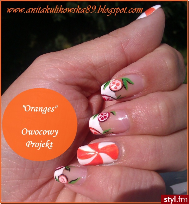 Oranges on the nails :) - Kwadratowe Naturalne Paznokcie