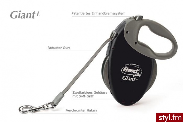 TRIXIE FLEXI SMYCz GIANT L DO 50kg 8m CzARNA FL-5520 - Psy Zwierzaki