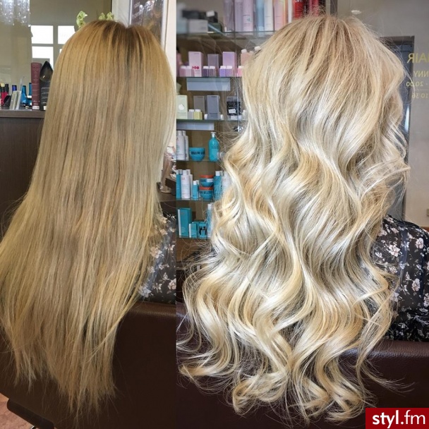 sombre z Olaplex fryzjer Warszawa salon FOR HAIR długie włosy - Blond Rozpuszczone Kręcone Wieczorowe Długie Fryzury