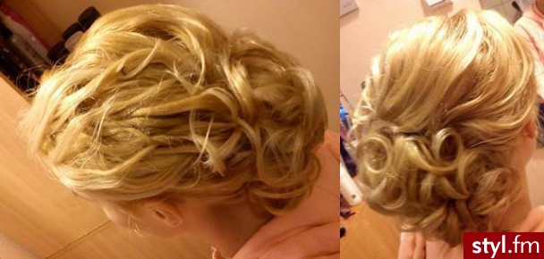 Blond Upięcie Kręcone Wieczorowe Średnie Fryzury