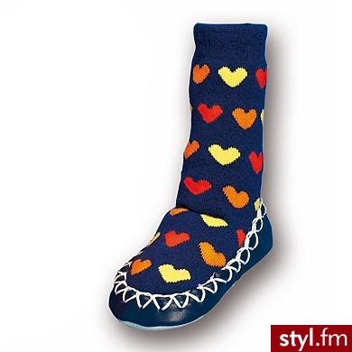PLAYSHOES Buty - skarpetki antypoślizgowe granatowe w kwiatuszki niebieski - Pozostałe Buty Moda