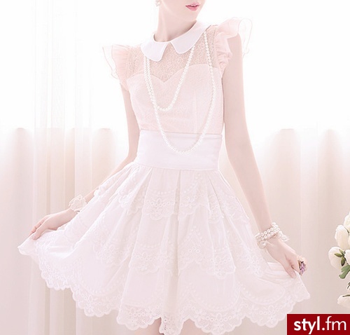 Chiffon eyelet pastel pink dress - Pozostałe Sukienki Moda