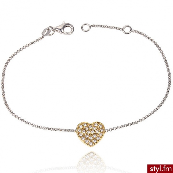 Srebrna Bransoletka z Pozłacanym Serduszkiem STU-BRA-0017 - Bransoletki Biżuteria Moda