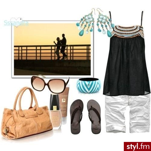 bluzka - Charlotte Russe
bermudy - Aeropostale
japonki - Abercrombie & Fitch
torba - ASOS
okulary - Topshop
kolczyki - Topshop
bransoletka - A'GACI
lakier i błyszczyk - Lancome - Styler