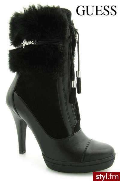 Guess BOTKI VELVET ACTIVE LADY SUEDE BLACK - Botki Buty Moda