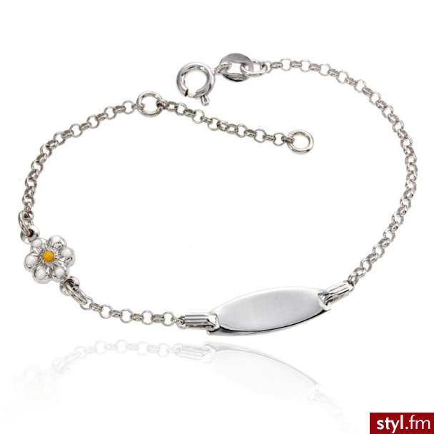 Srebrna Bransoletka z Białym Kwiatkiem TUL-BRA-0004 - Bransoletki Biżuteria Moda