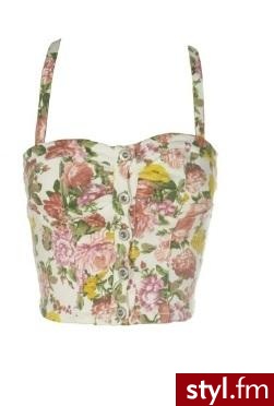 Floral Print Cream Button Up Crop Top Bralet - Bluzki Ciuchy Moda
